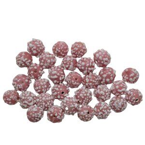 Pink & White "Cotton Candy" Textured Lampwork Vintage Glass Beads 30pc 8mm